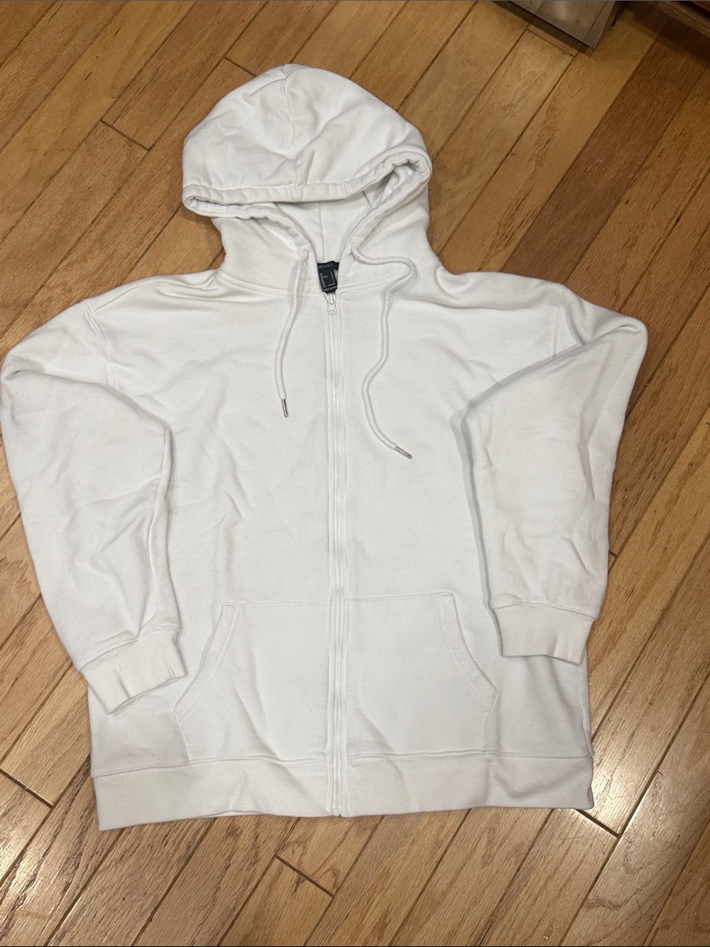 Forever 21 Women's White Full-Zip Hoodie Jacket w/pockets. Soft. Medium weight.